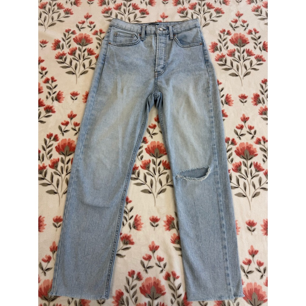 Wild Fable Womens Light Wash High Rise Straight Leg Distressed Jeans Size 4